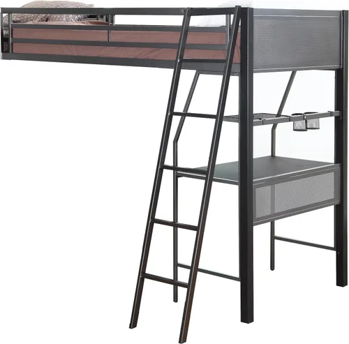 Miniatura 5 de Coaster Home Furnishings Meyers - Litera triple de metal rústico sobre matrimonial sobre individual, base de cama triple con escalera y barandillas