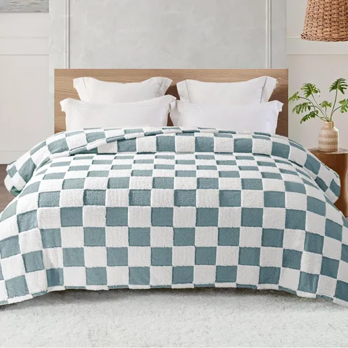 Miniatura 12 de Exclusivo Mezcla - Manta de franela super suave y cálida con diseño de vellón esponjoso, para sofá, cama, con lindo patrón a cuadros, negro, 50" x