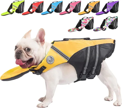 Miniatura 9 de Chaleco salvavidas para perro, chaleco salvavidas para bulldog francés para nadar en barco, chaleco de natación para perros con flotador de barbilla