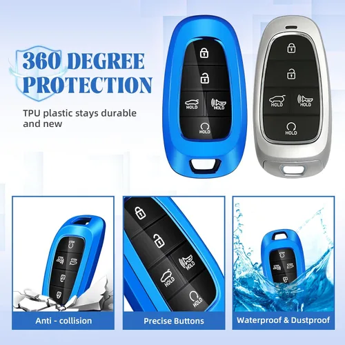 Miniatura 5 de QBUC para Hyundai Funda para llavero, Funda protectora de TPU suave de 360 grados con llavero compatible con Hyundai Sonata Santa fe Tucson 2022 Azul