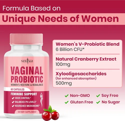 Miniatura 4 de NEW AGE Probióticos vaginales para mujeres con prebióticos, extracto de arándano y una mezcla de probióticos Lactobacillus, apoya el equilibrio