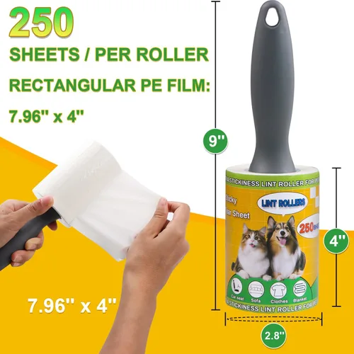 Miniatura 2 de Rodillos de pelusa extra pegajosos para pelo de mascotas, 250 hojas, removedor de pelusa para eliminación de pelo de perros y gatos, pelo de Azul