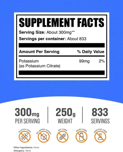 Miniatura 2 de BulkSupplements Citrato de potasio en polvo, No Model Number, Polvo, 1