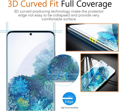 Miniatura 4 de Samsung Galaxy S20 Protector de pantalla de vidrio templado con protector de lente de cámara [cubierta curva 3D] [compatible con huellas dactilares]