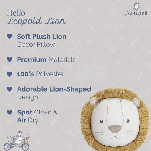 Miniatura 2 de MON AMI Leopold Lion Almohada Decorativa – 14" Almohada de Peluche de Animal de Peluche para Abrazar, Cojín Decorativo para Guardería Infantil