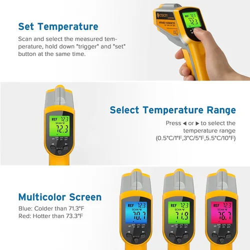 Miniatura 2 de Etekcity Termómetro infrarrojo Lasergrip 1030D (no para humanos) con filtro de temperatura sin contacto con láser dual, de 58 °F a 1022 ℉