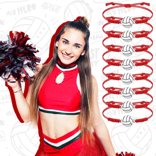 Miniatura 18 de 20 pulseras de voleibol ajustables, cuerda trenzada con dije de voleibol para niñas, mujeres, hombres, adolescentes, la mayoría de jugadores