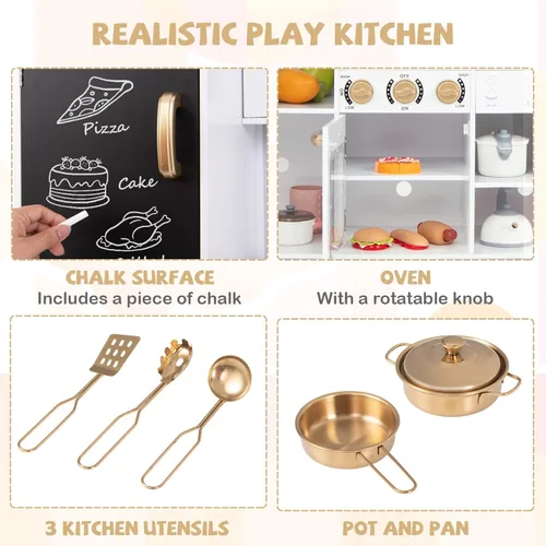 Miniatura 3 de Costzon Cocina de Juguete para Niños, Juego de Cocina de Madera con Estufas, Microondas, Pizarra, Dispensador de Agua, Accesorios de Cocina, Juego