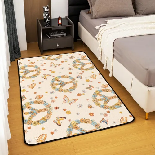 Miniatura 3 de Erosebridal Alfombra de área con tema Groovy de los 70 para sala de estar y dormitorio, alfombra retro con símbolo de paz antideslizante, alfombra