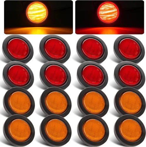 Luces marcadoras LED redondas para remolque de 2.5 pulgadas, 8 ámbar + 8 rojas, luces marcadoras laterales de separación LED redondas de 2.5