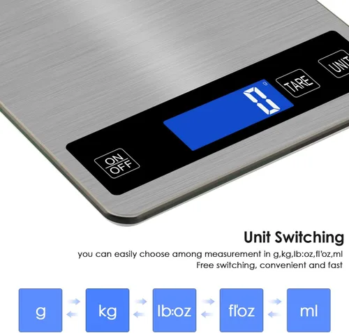 Miniatura 3 de Báscula digital de cocina recargable de 22 libras / 22.0 lbs con división de 0.04 onzas/0.04 oz, sensor táctil, pantalla LCD retroiluminada, báscula