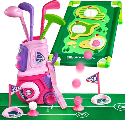 Miniatura 9 de PJG Juego de golf para niños pequeños, palos de golf de plástico para niños de 1, 2, 3, 4, 5 años con 4 palos de golf y 10 pelotas, juguetes de golf