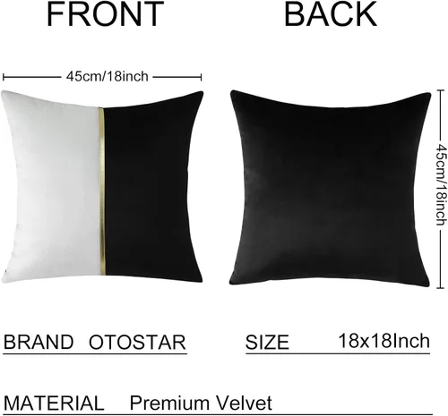Miniatura 6 de OTOSTAR Fundas de almohada de terciopelo negro y blanco con parche de cuero dorado, lujo moderno minimalista, fundas de cojín cuadradas para sala