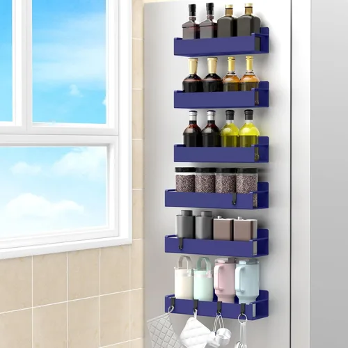 Miniatura 16 de HuggieGems Paquete de 4 organizadores magnéticos para especias para refrigerador y horno, organizadores de nevera gris claro y almacenamiento