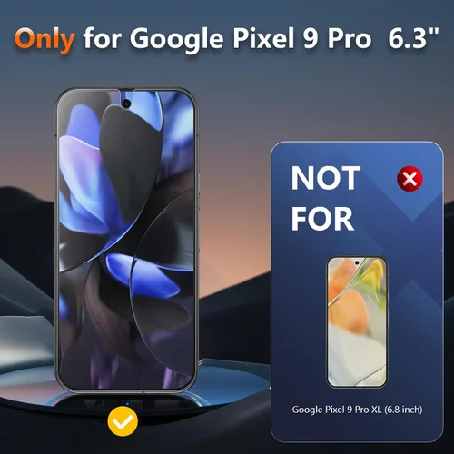 Miniatura 2 de [Paquete de 2+2] Protector de pantalla de privacidad mate de 4 vías de 360° para Google Pixel 9 Pro con protector de lente de cámara, compatible