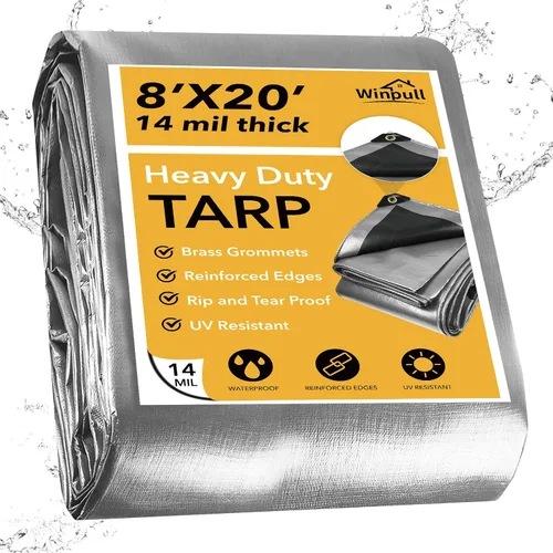 Miniatura 26 de Winpull Lona de 8 x 10 pies de 0.551 in. resistente al agua, lona de polietileno negro para exteriores, para equipos, leña, vehículos y refugio