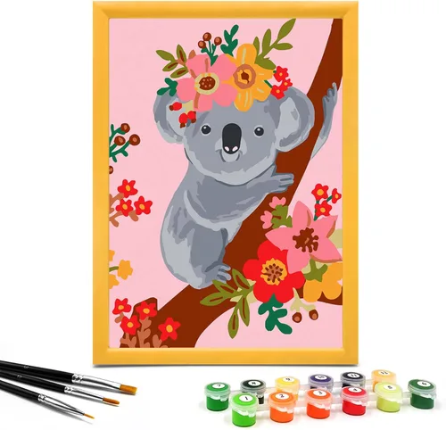 Nariolar Pintura por números para niños de 4 a 8 años con cartón preimpreso de 7 x 9.5 pulgadas, 12 botes de pintura acrílica y 3 pinceles de Koala