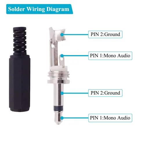 Miniatura 2 de Fancasee Paquete de 4 conectores de reparación de repuesto de 0.138 in y 1/8 pulgadas TS Mono macho de 0.138 in Tipo de soldadura DIY Adaptador