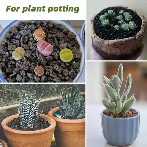 Miniatura 5 de Rocas de lava negras de 2.4 libras para plantas, suelo de roca volcánica hortícola de lava para drenaje de plantas de paisajismo, pequeña grava