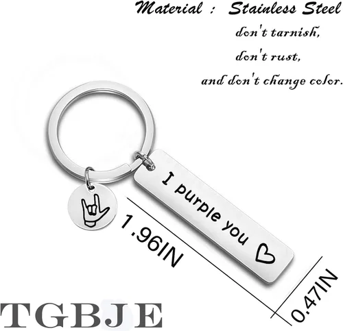 Miniatura 2 de TGBJE Llavero I Purple You con texto en inglés I love you, regalo para novio, día de San Valentín