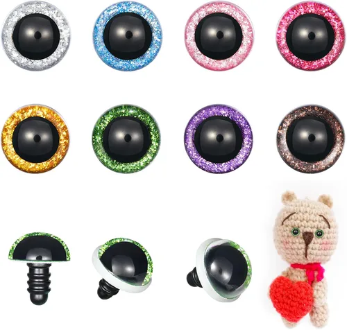 Miniatura 12 de MUCUNNIA 120 ojos de seguridad de 0.315 pulgadas para Amigurumi Ojos de seguridad de plástico con purpurina para ganchillo con arandelas, ojos