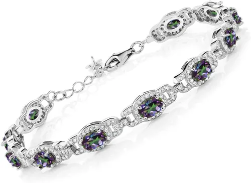 Miniatura 26 de Gem Stone King 7-14 Cttw Oval Gemstone Birthstone Tennis Bracelet For Women 925 Sterling Silver Oval 6X4MM 7 Inch With 1 Inch Extender Fine