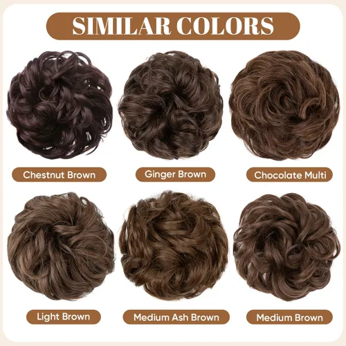 Miniatura 3 de CJL HAIR Extensiones de cabello ondulado y rizado grande con moño desordenado, extensiones de cabello sintético para coleta de caballo, extensiones