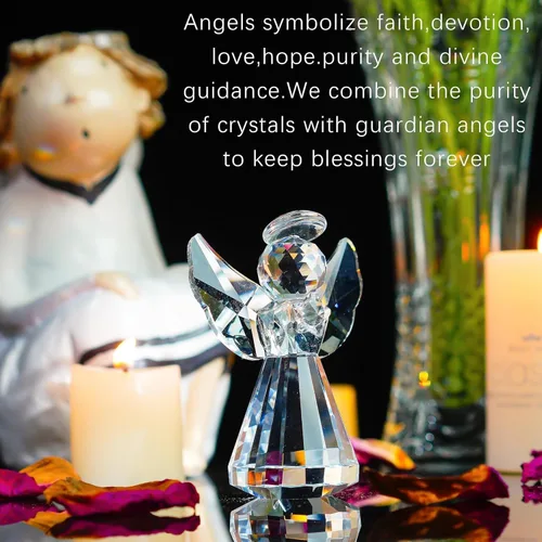 Miniatura 5 de HDCRYSTALGIFTS Figura de Ángel Guardián de Cristal de 3 pulgadas Pisapapeles Decorativo de Vidrio Estatua de Ángel de Navidad Ornamentos Arte Regalo