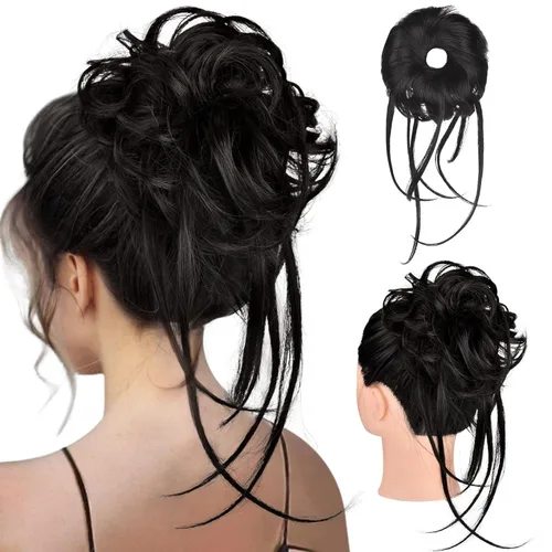 Miniatura 28 de HOOJIH Pieza de cabello estilo moño desordenado - Extensiones de cabello superlargas estilo moño rizado, envoltura de cabello ondulado, accesorio