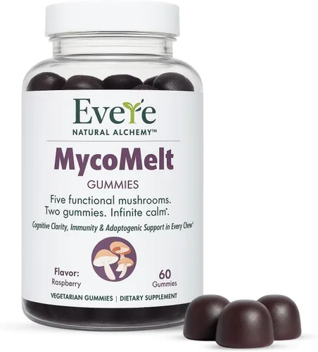 Everé MycoMelt Gummies – Mezcla de 5 hongos con melena de león, reishi, cordyceps, chaga y cola de pavo – Vegano, complejo de hongos a base de