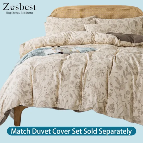 Miniatura 6 de Zusbest Juego de sábanas de tamaño King de 100% algodón percal, color beige floral, cepilladas, extra suaves, transpirables, sábanas de franela Caqui