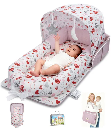 Miniatura 12 de Tumbona para bebé, tumbona portátil plegable de viaje para recién nacido de 0 a 12 meses, lavable y ligera, nido para bebé con toldo, nido de bebé