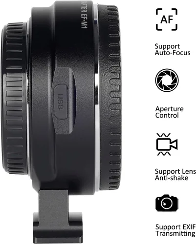 Miniatura 5 de Adaptador de lentes de enfoque automático EF-M1 de metal compatible con lentes Canon EF para cámaras Iumix/oIympus/bmpcc Micro Cuatro Tercios (M4/3)