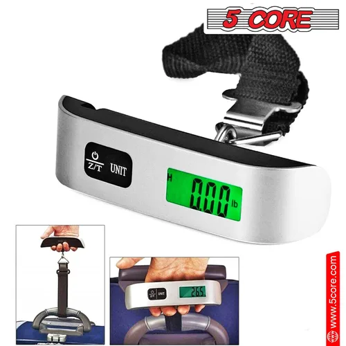 Miniatura 9 de 5 Core LSS-004 - Báscula digital para equipaje, pantalla LCD con retroiluminación y escala de equipaje con capacidad de 110 libras, báscula colgante