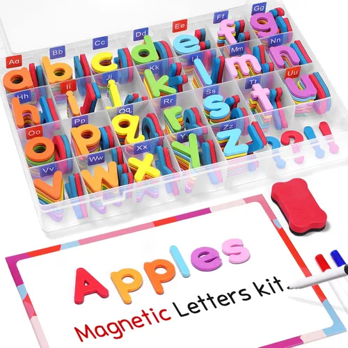 Gamenote Kit de 238 letras magnéticas del alfabeto para el aula, con tablero magnético de doble cara, letras del alfabeto de espuma para niños en