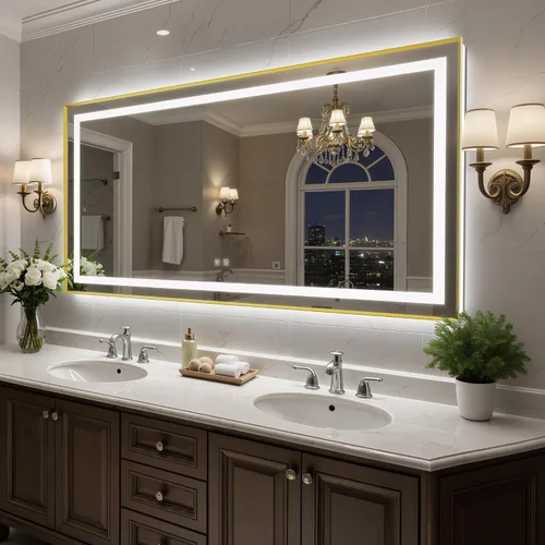 Miniatura 40 de Espejo de baño LED de 24 x 32 pulgadas con luces, espejo de tocador de baño con marco negro con luz frontal + retroiluminación para pared, vidrio