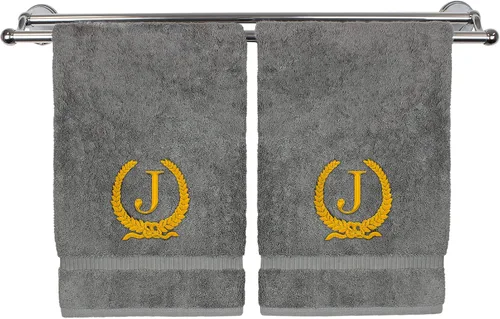 Miniatura 70 de Toalla de mano con monograma, regalo personalizado, 16 x 30 pulgadas, diseño de corona dorada bordada con letra blanca en toalla negra, extra