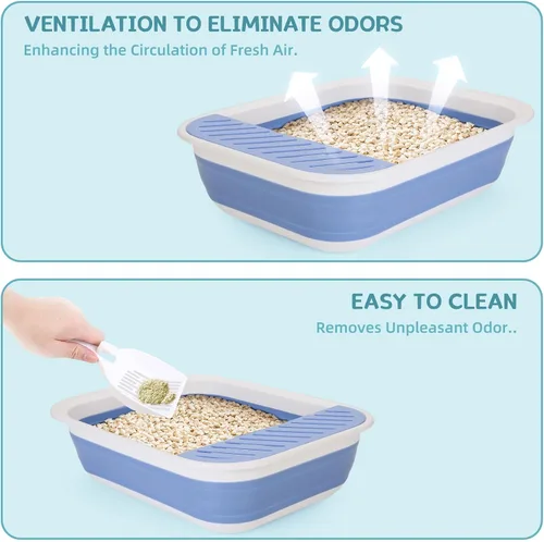Miniatura 6 de ShineMe - Caja de arena plegable para gatitos, caja de arena pequeña para gatos con pala y bolsa de arena, impermeable, antisalpicaduras para gatos