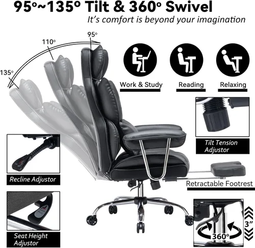 Miniatura 3 de Efomao Silla de oficina grande y alta, 400 libras, silla ejecutiva de respaldo alto con base giratoria, tapicería de piel sintética, almohada
