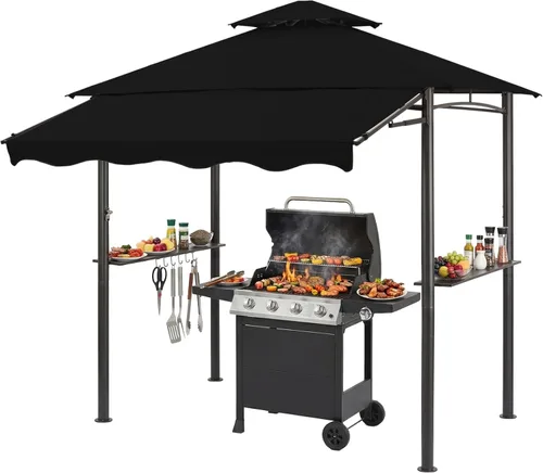 Miniatura 12 de CHARMELEON Gazebo de doble nivel para parrilla de 8 x 5 pies, tienda de campaña para patio y barbacoa al aire libre con toldo lateral extensible