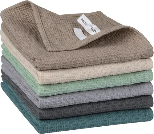 uxcell Paños de limpieza reutilizables, paquete de 6 toallas de cocina de algodón con tejido de gofre, reutilizables y lavables, trapos para secar