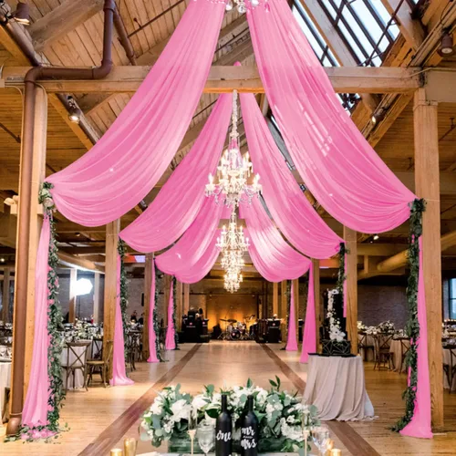 Miniatura 14 de MODFUNS Cortinas de boda para decoración de techo, cortinas de arco de boda azul bebé, 5 x 20 pies, 2 paneles de gasa transparente, cortina de tul