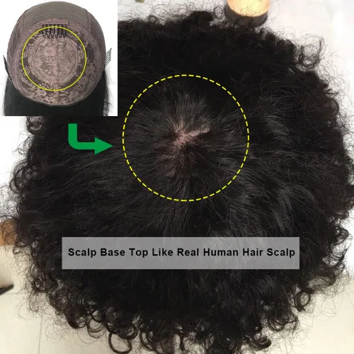 Miniatura 6 de Peluca de cabello humano rizado afro con flequillo, hecha a máquina, peluca superior del cuero cabelludo, sin pegamento, virgen, brasileño, afro