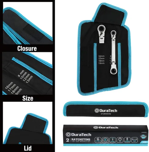 Miniatura 4 de DURATECH Juego de llaves de trinquete reversibles 4 en 1 de cabeza flexible, métricas, 2 piezas, 0.315 in a 0.748 in, 12 puntos, acero CR-V