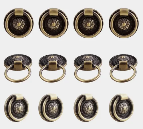 12 piezas de anillo antiguo para cajón, tirador de armario, cajón de armario, pomo de vestidor, latón antiguo