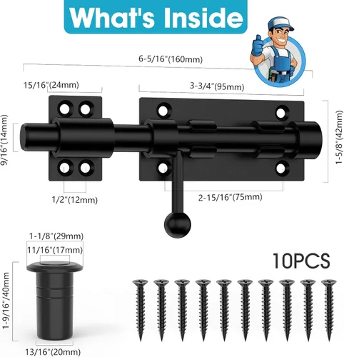 Miniatura 6 de Cierre de puerta de perno deslizante, hardware de pestillo de perno de barril, cerradura de 16 cm de acero inoxidable 304 resistente y sólida