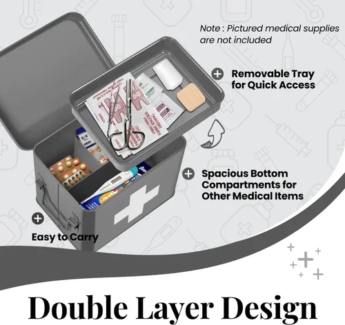 Miniatura 5 de Flexzion - Caja para medicamentos del hogar, botiquín de farmacia, 33 x 21 x 19 cm, caja de almacenamiento de metal para medicamentos de emergencia