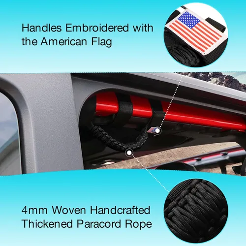 Miniatura 2 de GAIZON Paquete de 4 asas de agarre con paracord para barra enrollable para accesorios de Jeep Wrangler CJ YJ TJ JL JK LJ JLU JKU Sahara Freedom