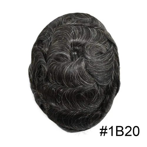 Miniatura 2 de Tupé de pelo para hombres 100% humano europeo todo V-loop Craft 0.001-0.002 in Ultra delgado piel sistemas de reemplazo de pelo para hombre toupee