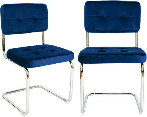 Miniatura 19 de CangLong Juego de 2 sillas de comedor de terciopelo, sillas de comedor de ratán con patas de metal y respaldo de ratán de malla natural, sillas